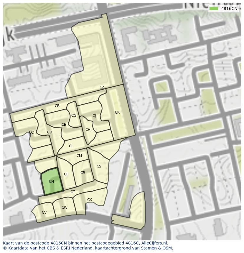 Afbeelding van het postcodegebied 4816 CN op de kaart.