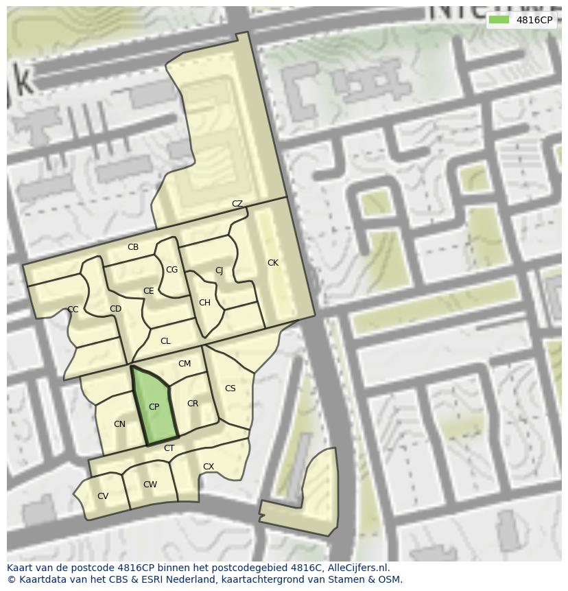 Afbeelding van het postcodegebied 4816 CP op de kaart.