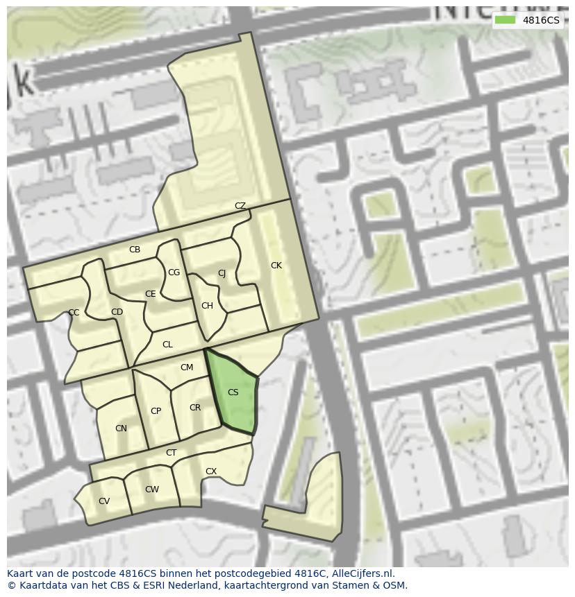 Afbeelding van het postcodegebied 4816 CS op de kaart.