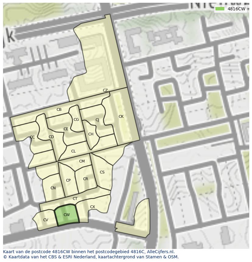 Afbeelding van het postcodegebied 4816 CW op de kaart.