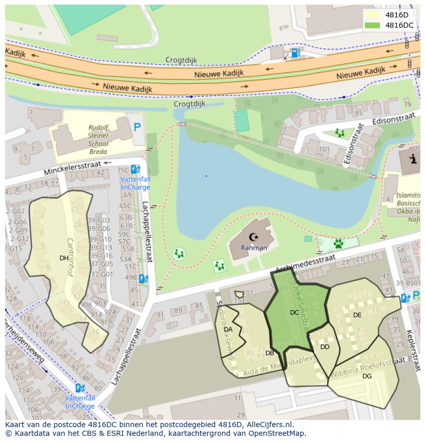 Afbeelding van het postcodegebied 4816 DC op de kaart.