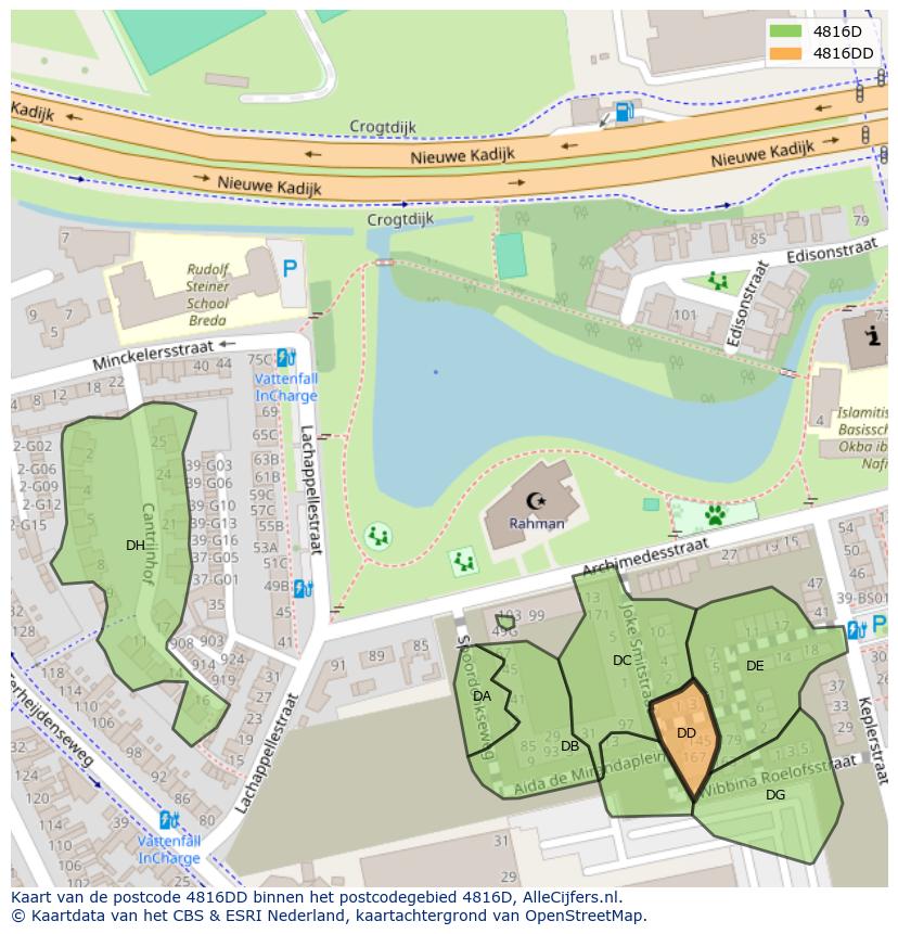 Afbeelding van het postcodegebied 4816 DD op de kaart.