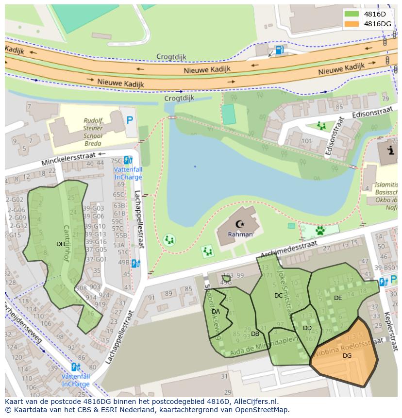 Afbeelding van het postcodegebied 4816 DG op de kaart.