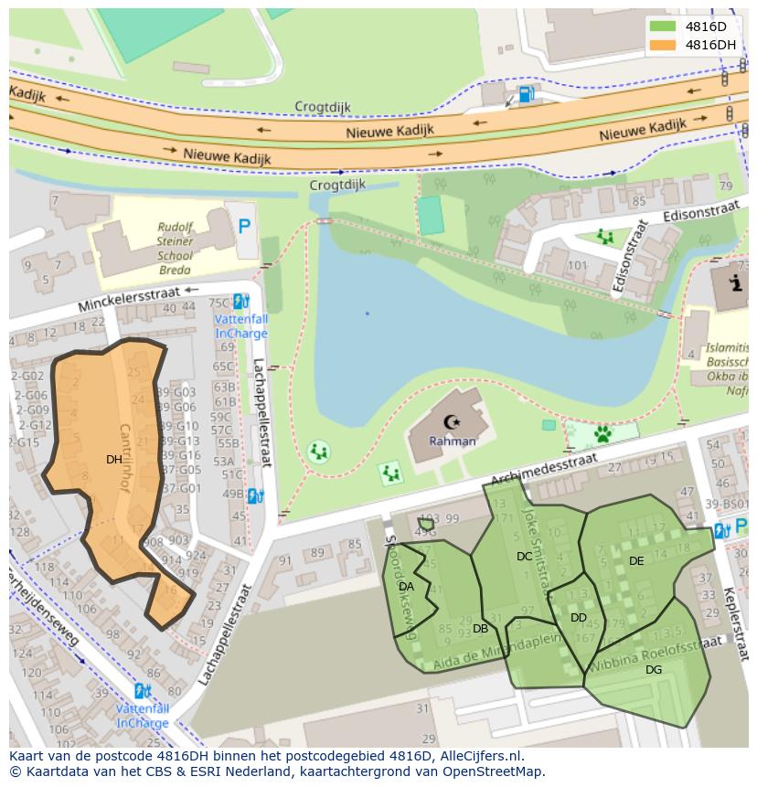 Afbeelding van het postcodegebied 4816 DH op de kaart.