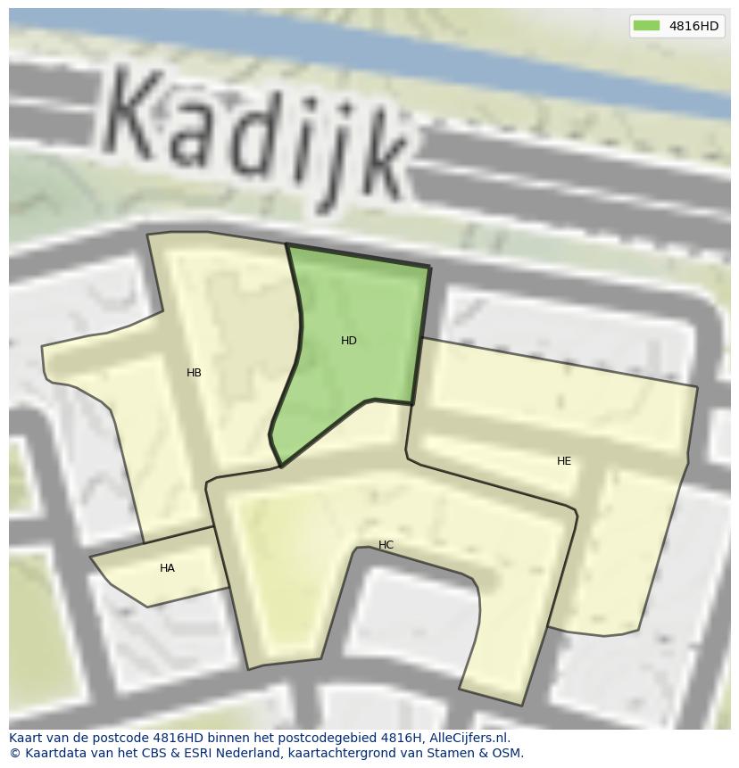 Afbeelding van het postcodegebied 4816 HD op de kaart.