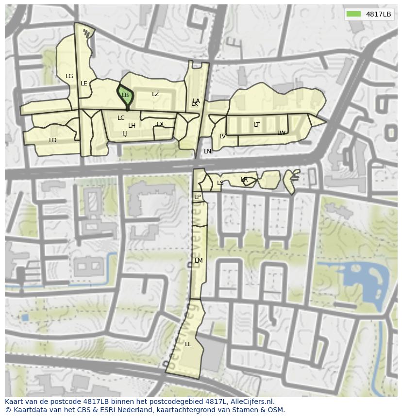 Afbeelding van het postcodegebied 4817 LB op de kaart.