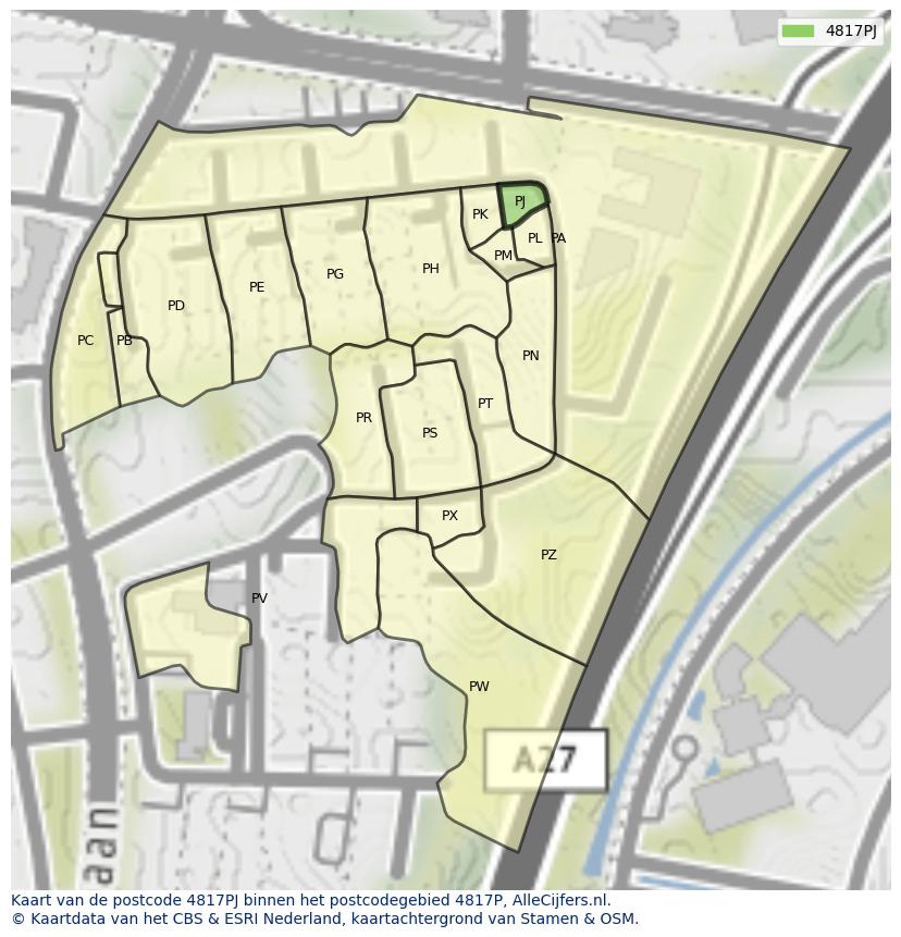 Afbeelding van het postcodegebied 4817 PJ op de kaart.