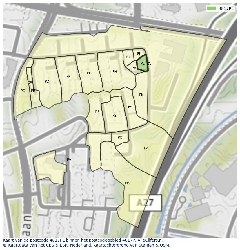 Afbeelding van het postcodegebied 4817 PL op de kaart.