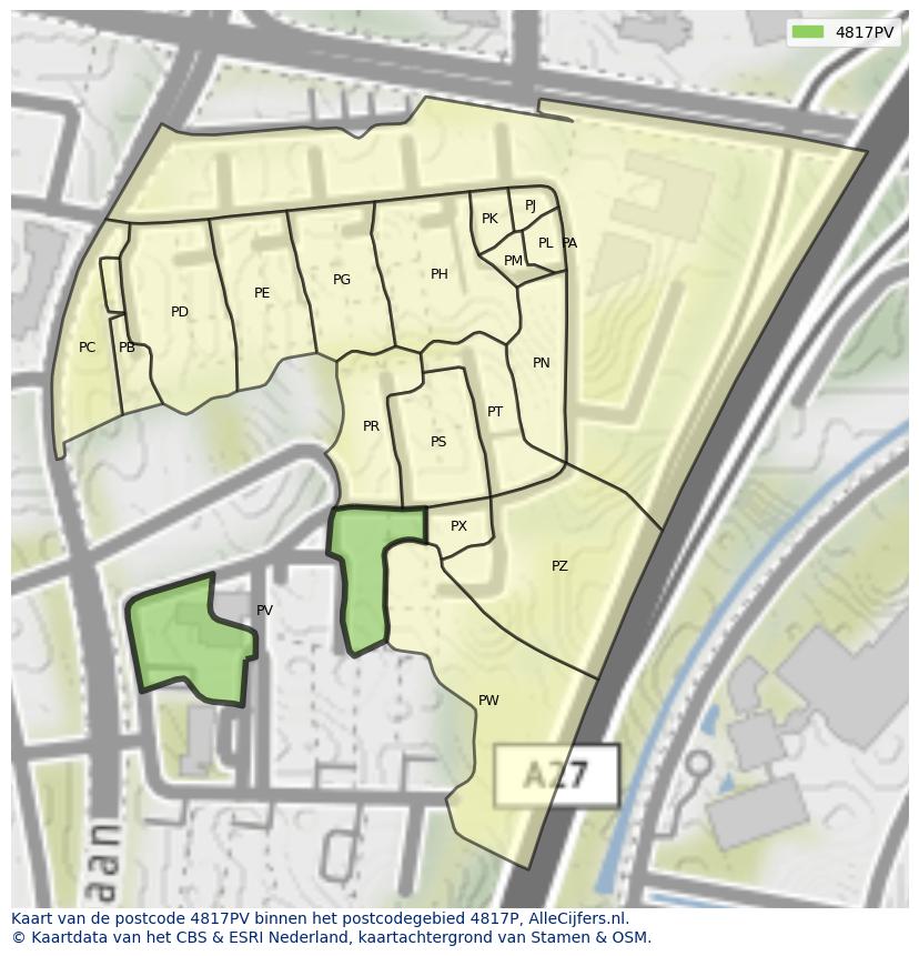 Afbeelding van het postcodegebied 4817 PV op de kaart.
