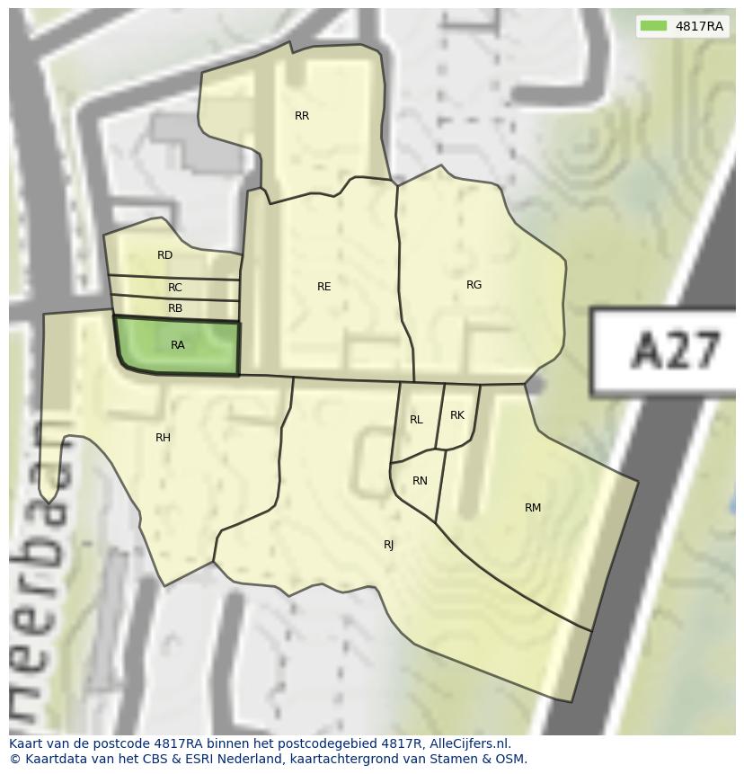 Afbeelding van het postcodegebied 4817 RA op de kaart.