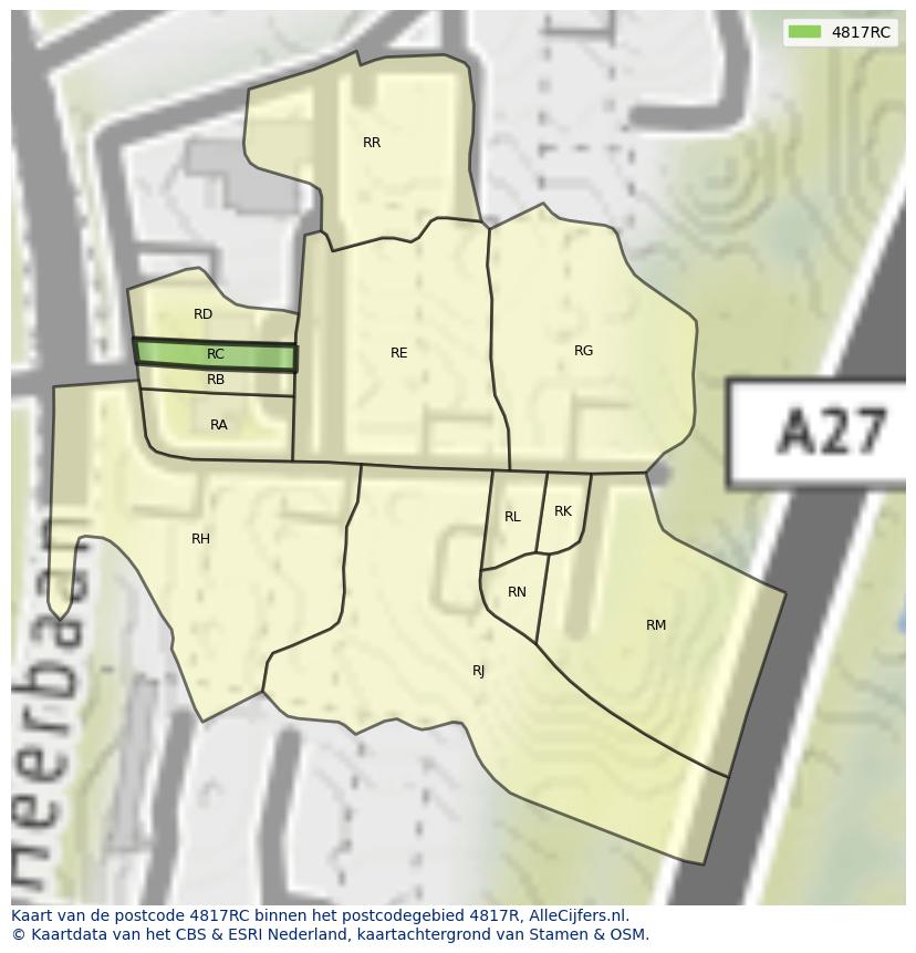 Afbeelding van het postcodegebied 4817 RC op de kaart.