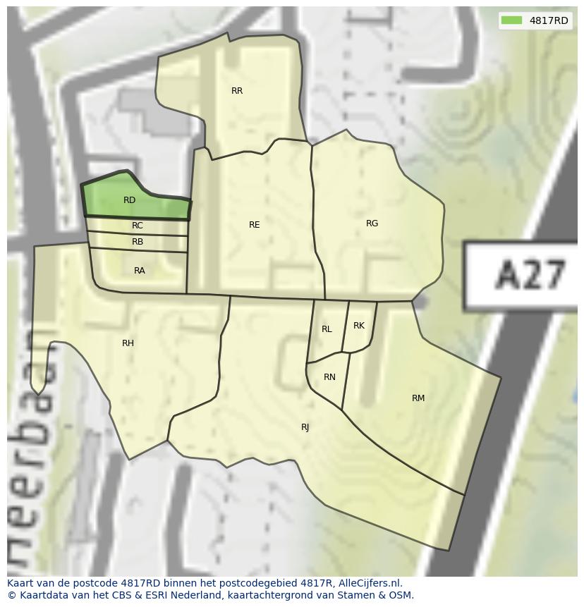 Afbeelding van het postcodegebied 4817 RD op de kaart.