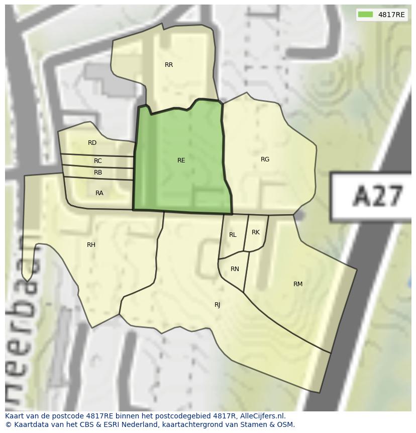 Afbeelding van het postcodegebied 4817 RE op de kaart.