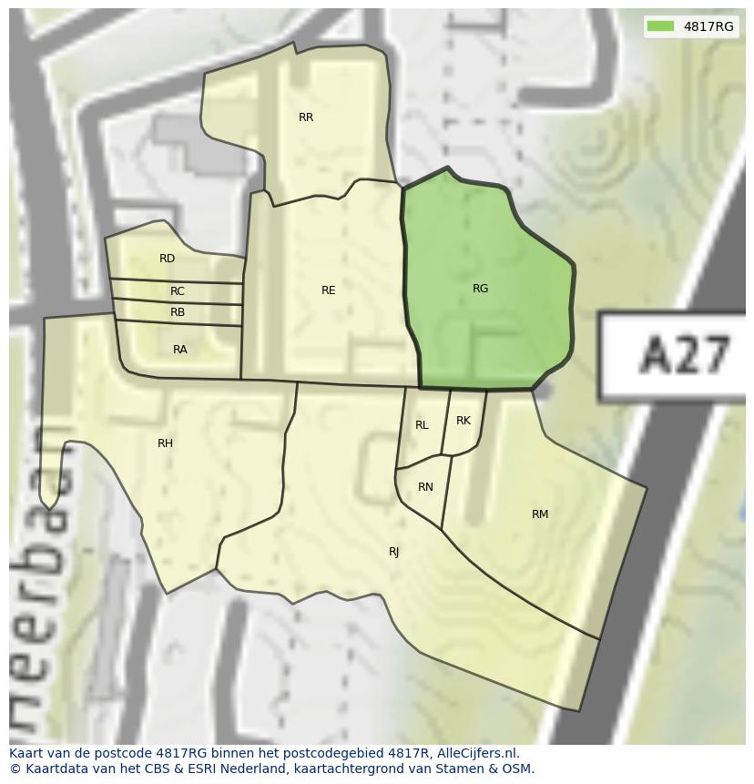 Afbeelding van het postcodegebied 4817 RG op de kaart.