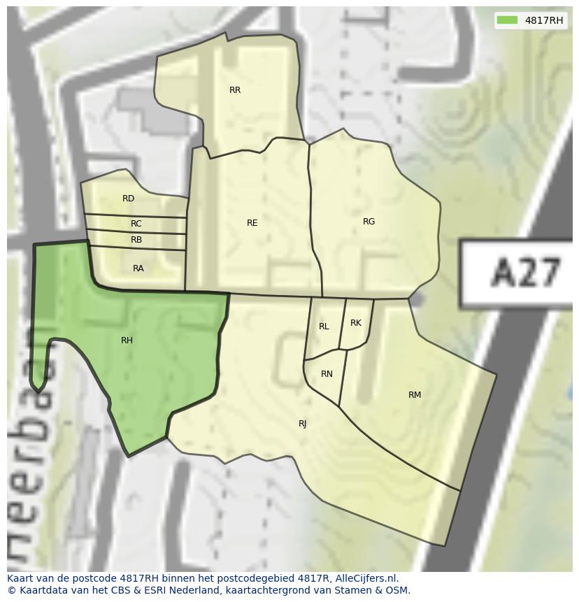 Afbeelding van het postcodegebied 4817 RH op de kaart.