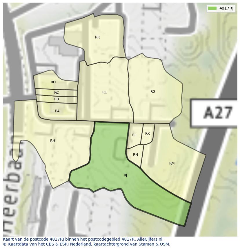 Afbeelding van het postcodegebied 4817 RJ op de kaart.