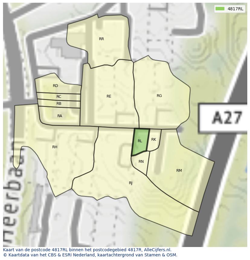 Afbeelding van het postcodegebied 4817 RL op de kaart.