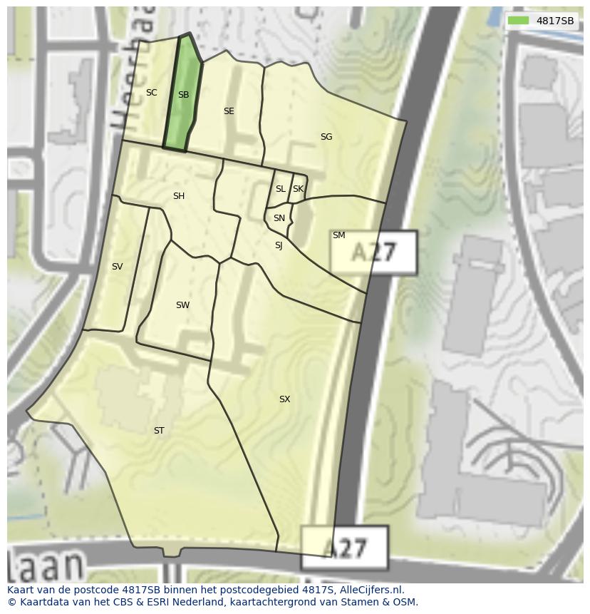 Afbeelding van het postcodegebied 4817 SB op de kaart.