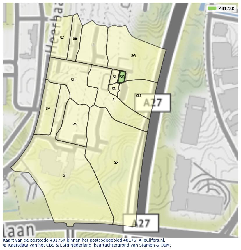 Afbeelding van het postcodegebied 4817 SK op de kaart.