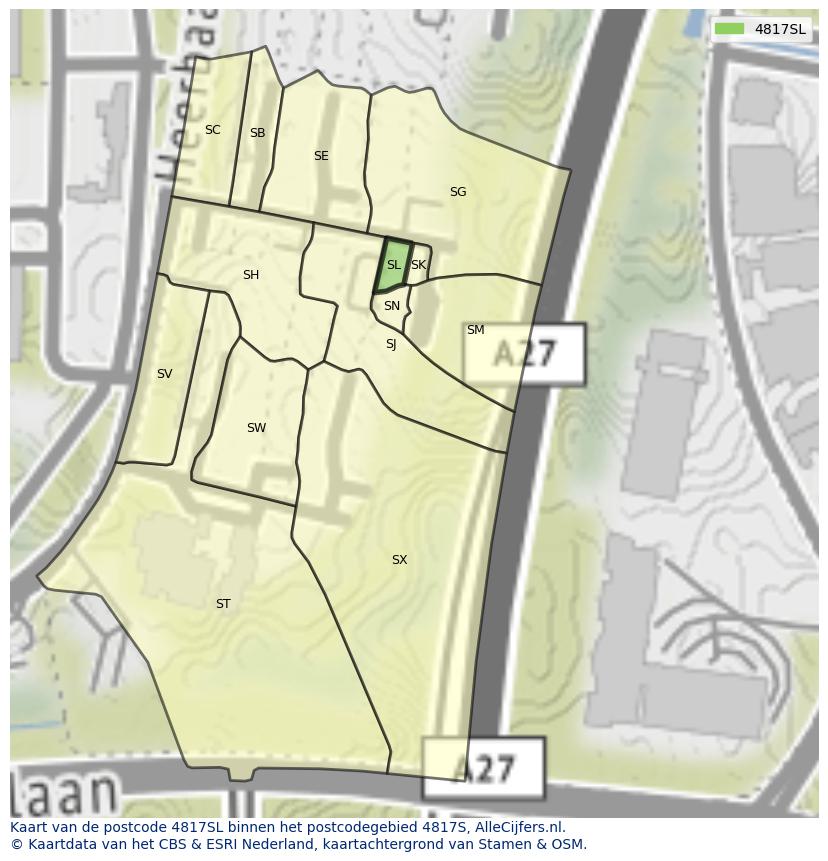 Afbeelding van het postcodegebied 4817 SL op de kaart.