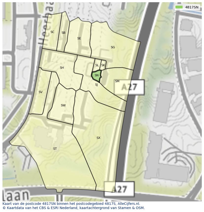 Afbeelding van het postcodegebied 4817 SN op de kaart.