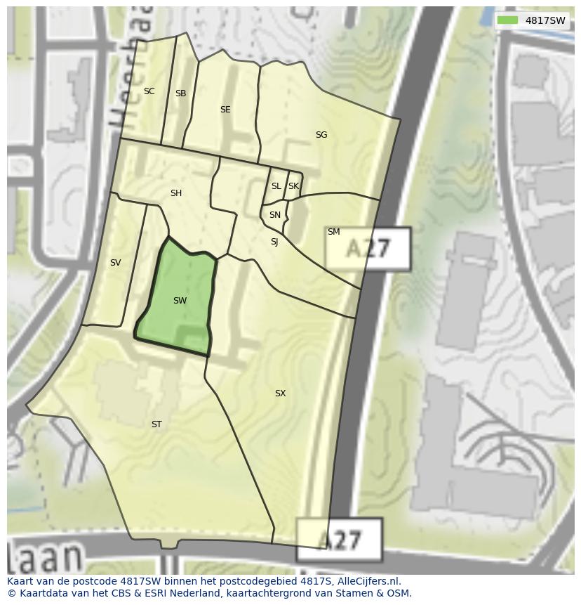 Afbeelding van het postcodegebied 4817 SW op de kaart.