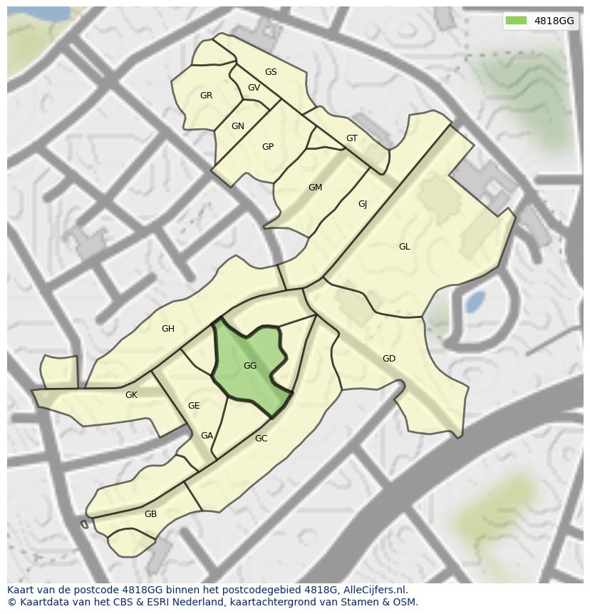 Afbeelding van het postcodegebied 4818 GG op de kaart.