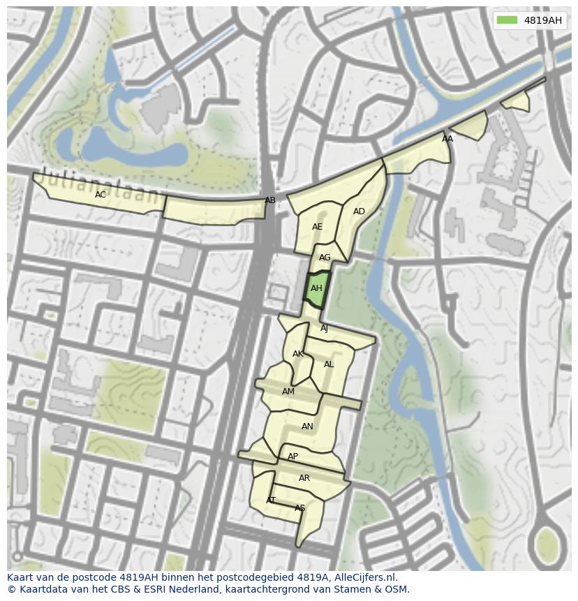Afbeelding van het postcodegebied 4819 AH op de kaart.