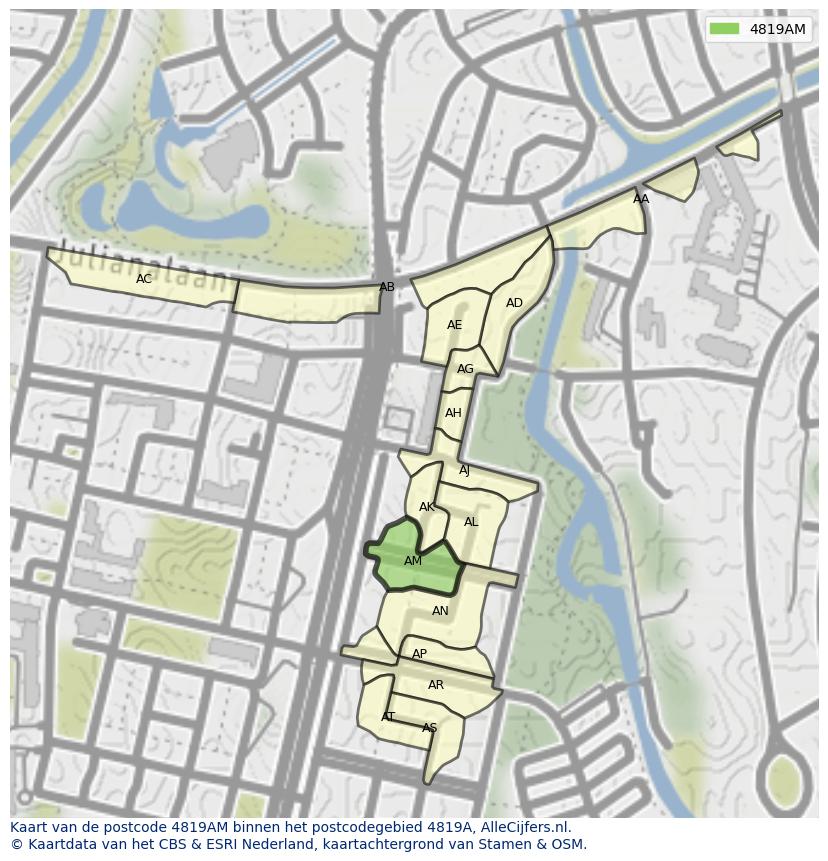 Afbeelding van het postcodegebied 4819 AM op de kaart.