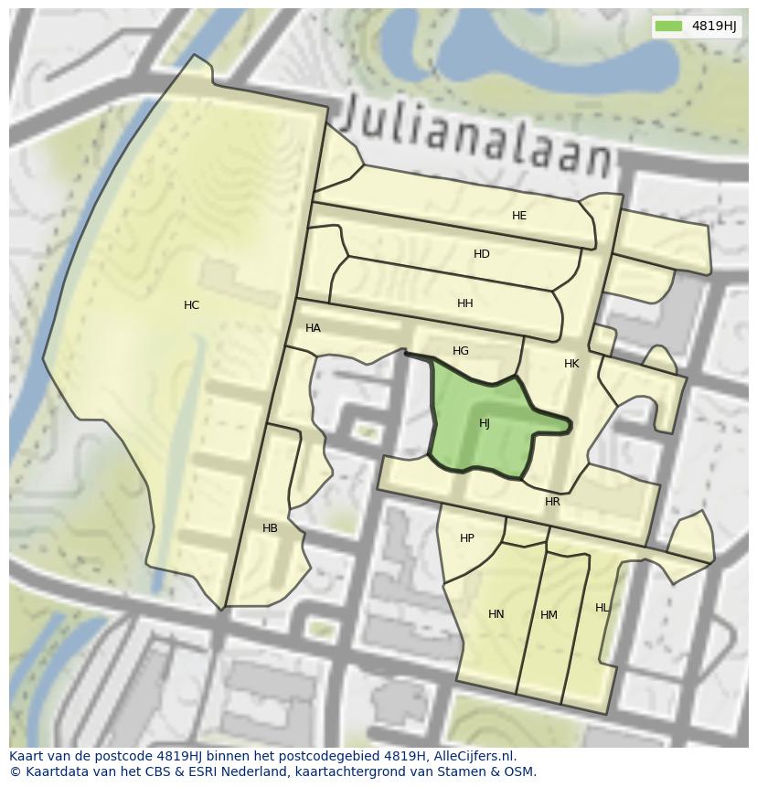 Afbeelding van het postcodegebied 4819 HJ op de kaart.