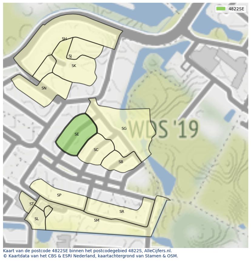 Afbeelding van het postcodegebied 4822 SE op de kaart.