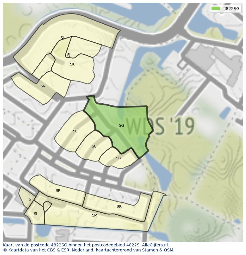 Afbeelding van het postcodegebied 4822 SG op de kaart.