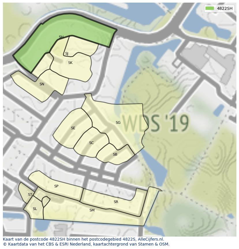 Afbeelding van het postcodegebied 4822 SH op de kaart.