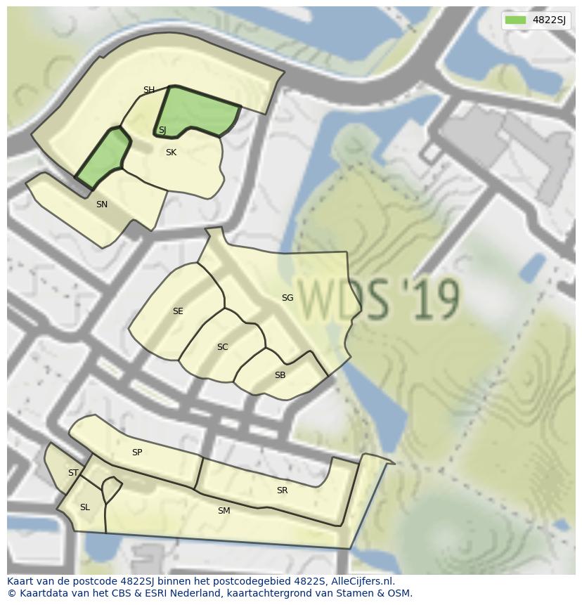 Afbeelding van het postcodegebied 4822 SJ op de kaart.