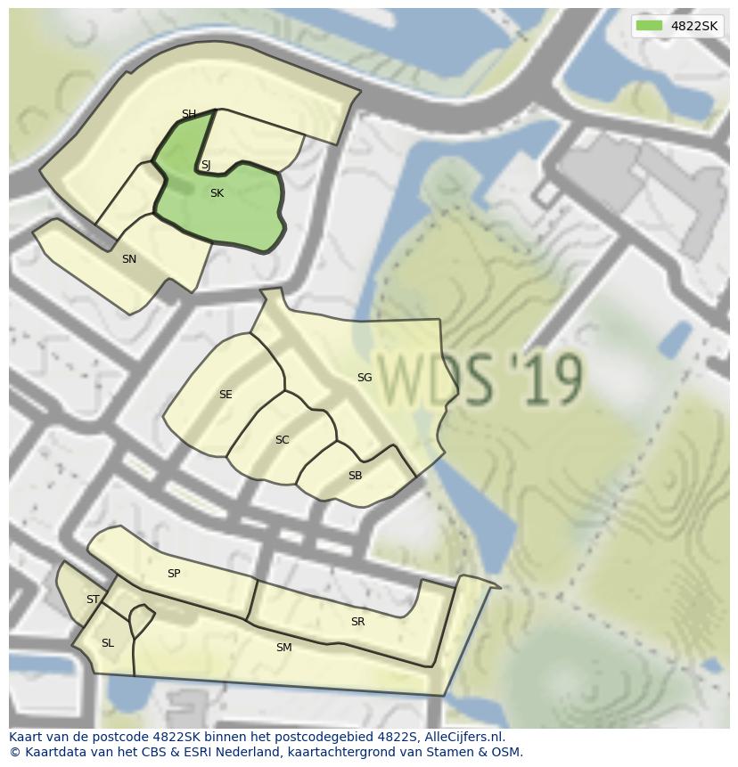 Afbeelding van het postcodegebied 4822 SK op de kaart.