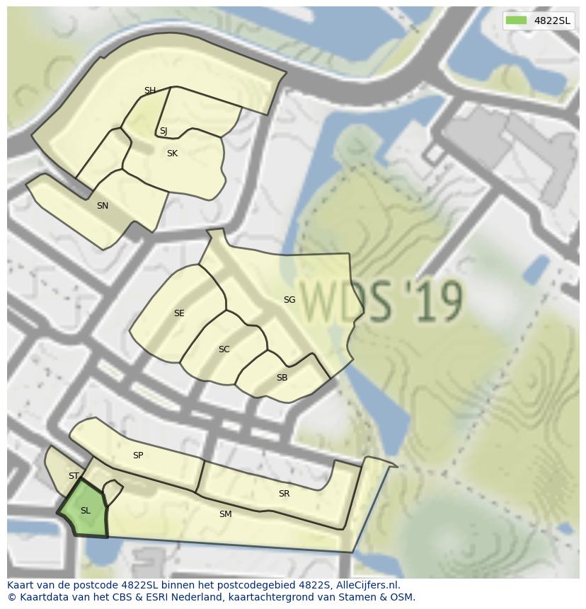 Afbeelding van het postcodegebied 4822 SL op de kaart.