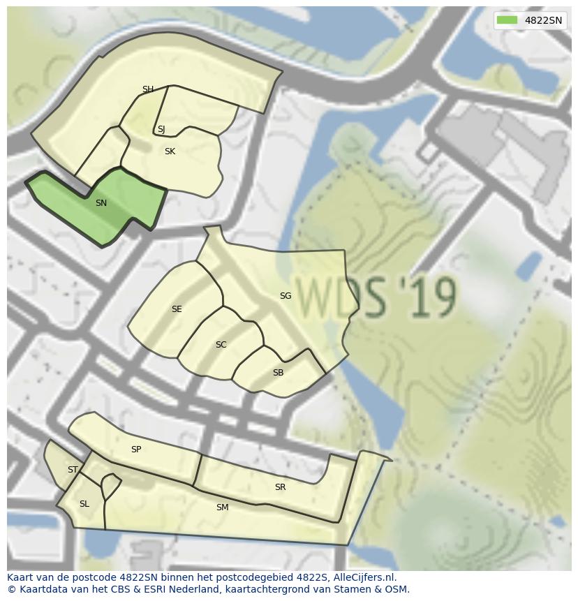 Afbeelding van het postcodegebied 4822 SN op de kaart.