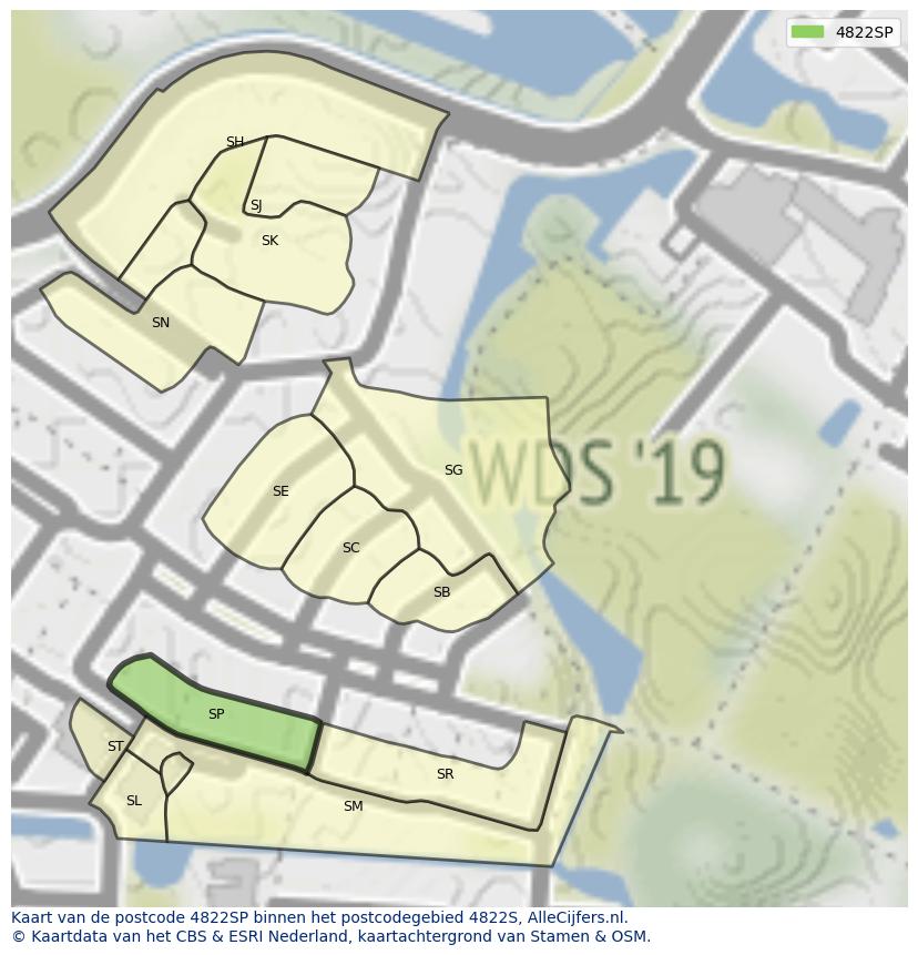 Afbeelding van het postcodegebied 4822 SP op de kaart.