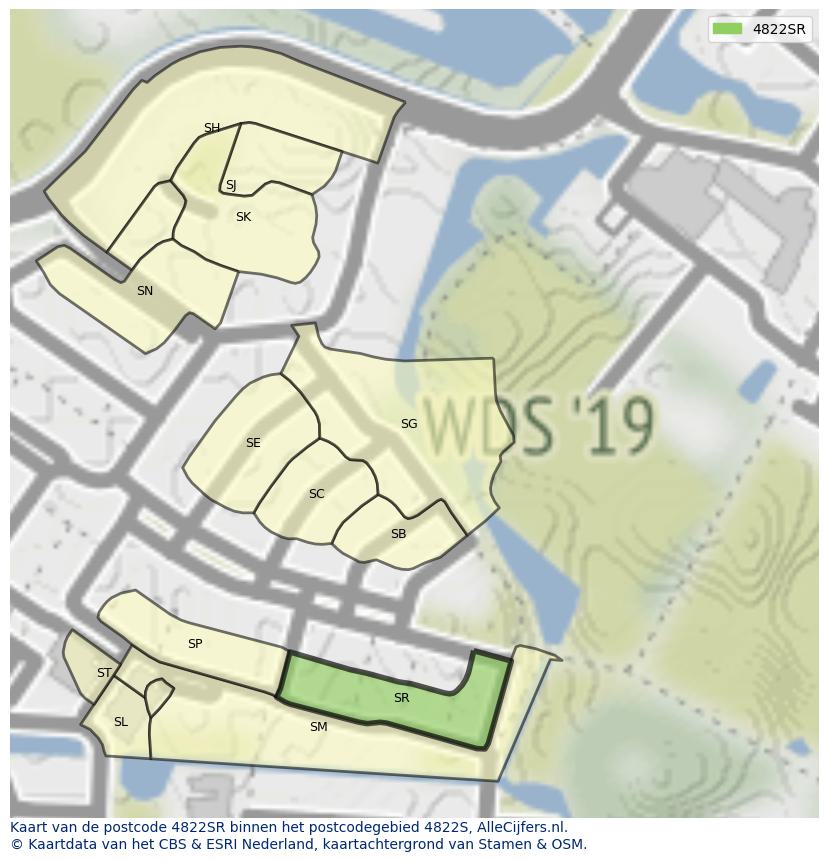 Afbeelding van het postcodegebied 4822 SR op de kaart.