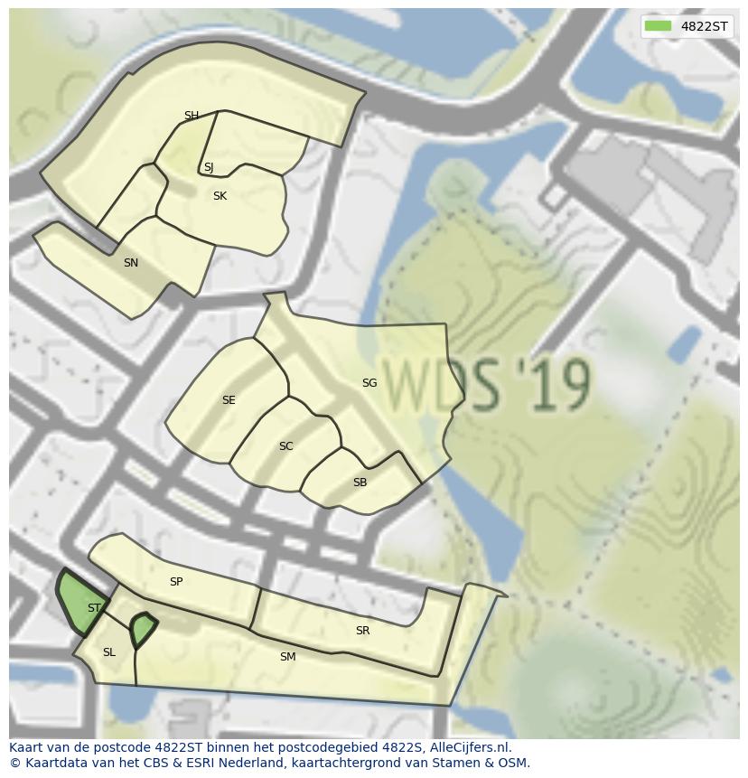 Afbeelding van het postcodegebied 4822 ST op de kaart.