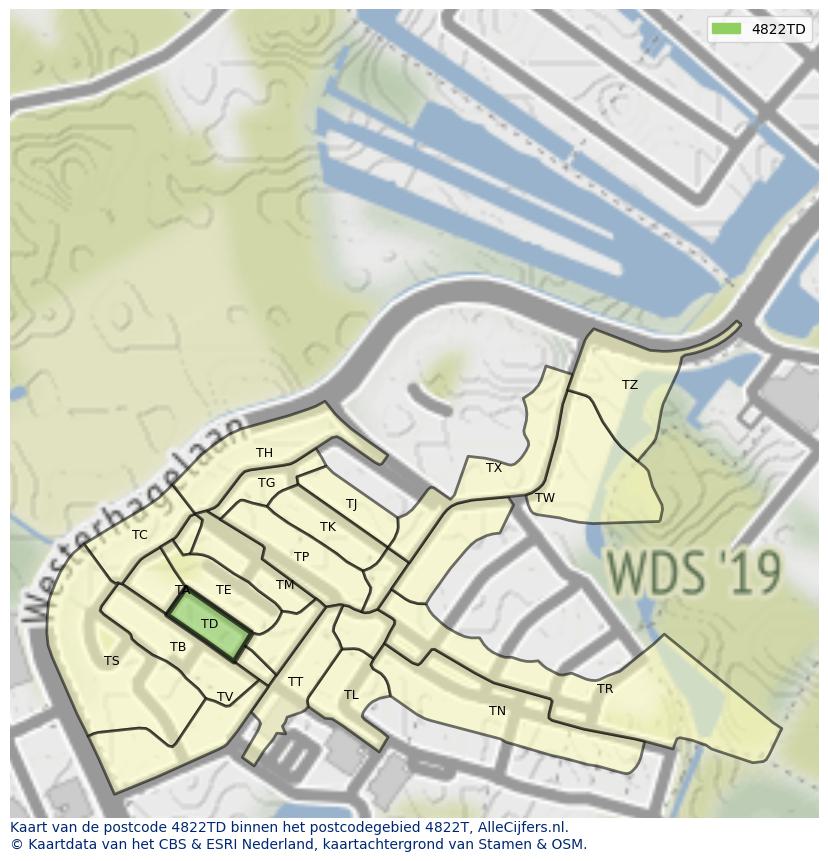 Afbeelding van het postcodegebied 4822 TD op de kaart.