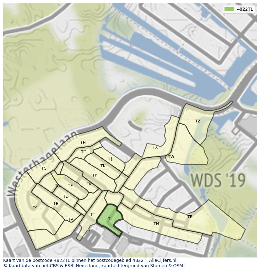 Afbeelding van het postcodegebied 4822 TL op de kaart.