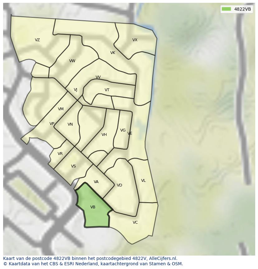 Afbeelding van het postcodegebied 4822 VB op de kaart.
