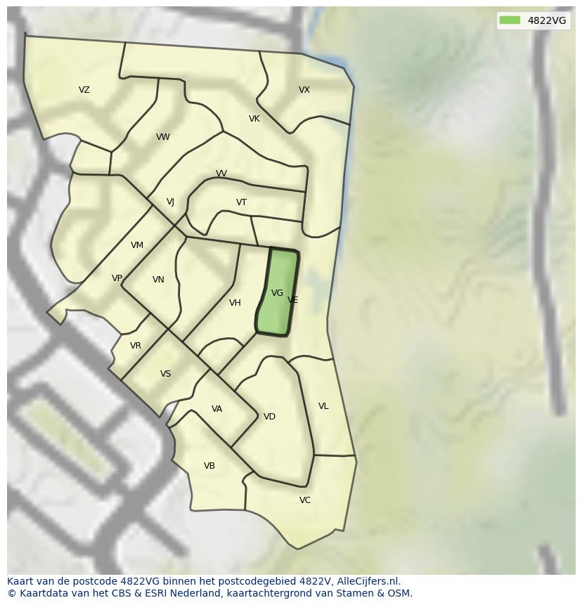 Afbeelding van het postcodegebied 4822 VG op de kaart.