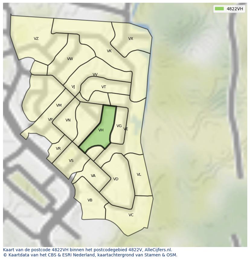 Afbeelding van het postcodegebied 4822 VH op de kaart.