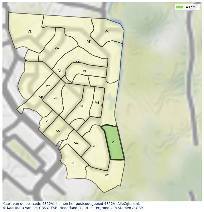 Afbeelding van het postcodegebied 4822 VL op de kaart.