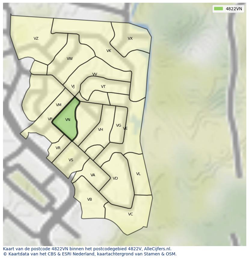 Afbeelding van het postcodegebied 4822 VN op de kaart.