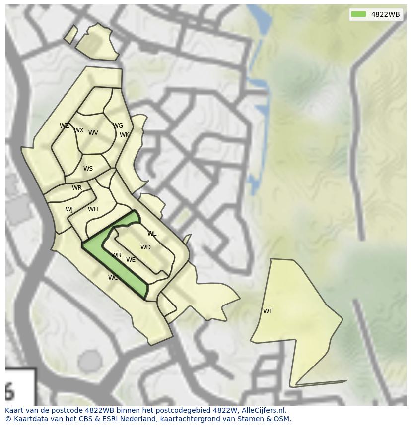 Afbeelding van het postcodegebied 4822 WB op de kaart.