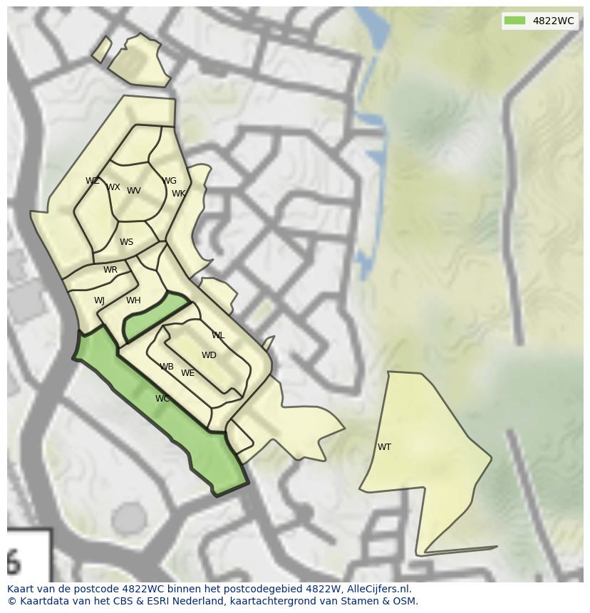 Afbeelding van het postcodegebied 4822 WC op de kaart.