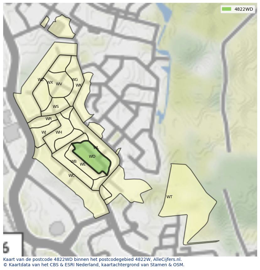 Afbeelding van het postcodegebied 4822 WD op de kaart.